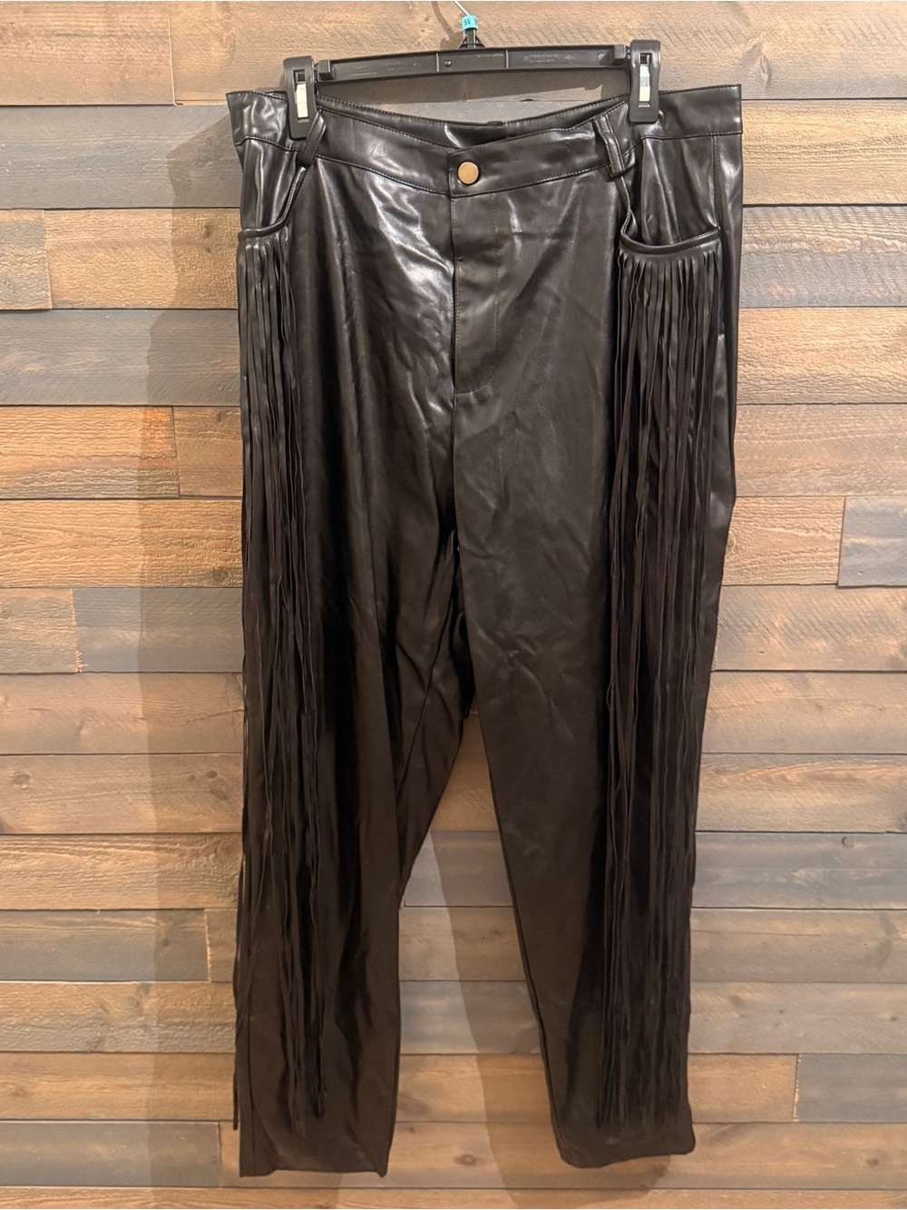 SHEIN Curve Black Faux Leather Fringe Pants 2XL